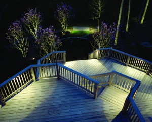 Indirect lighting from small fixtures on a deck creates a great resting place or space for entertaining